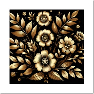 Gold Floral Illustration Posters and Art